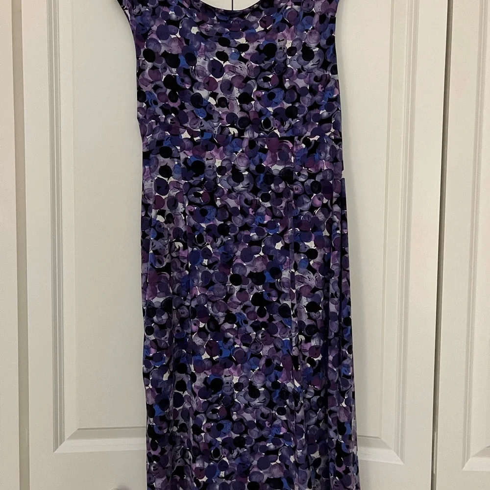 Dressbarn Purple Print Sheath Ruched Dress - Picture 2 of 8